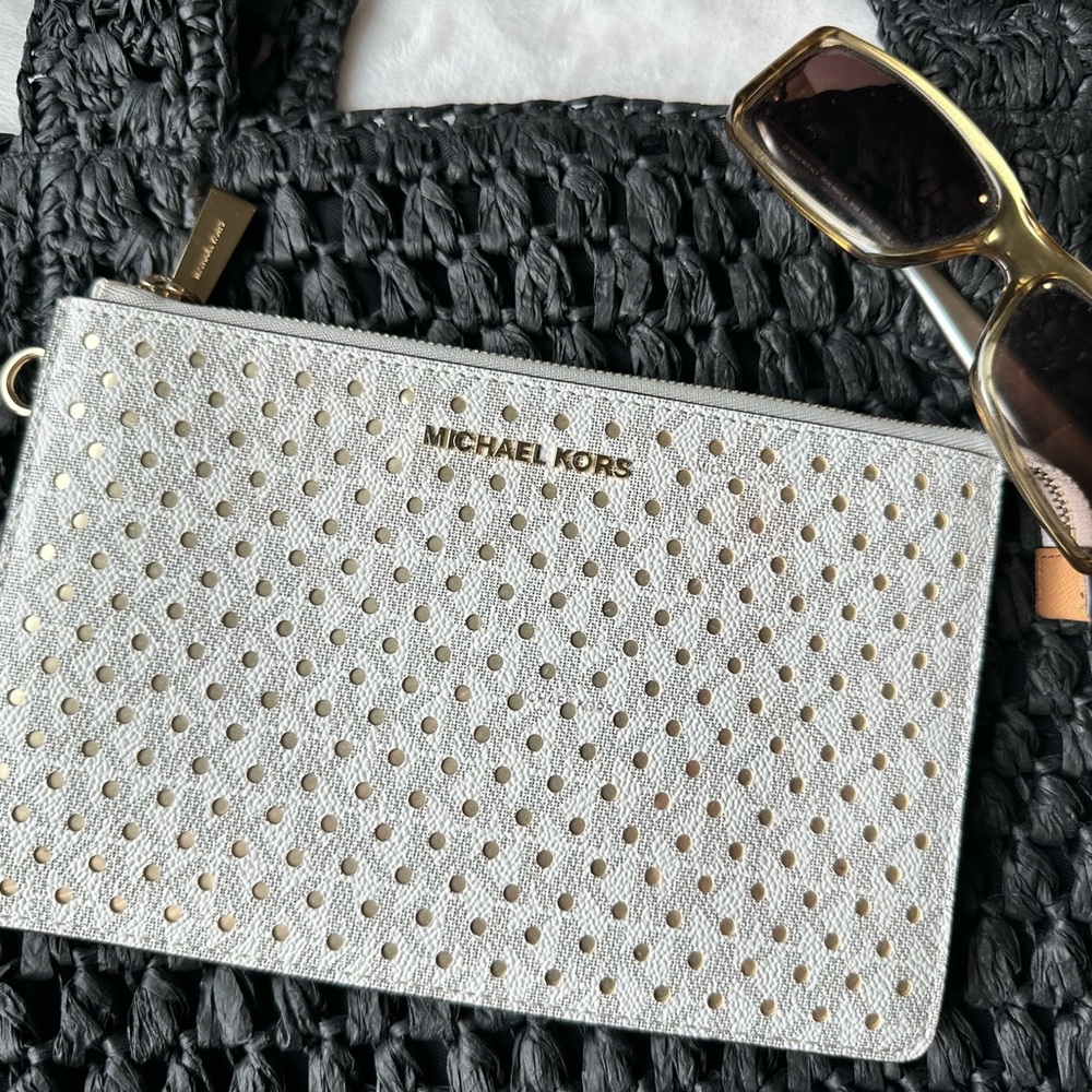 Michael Kors White Perforated Clutch NWOT
